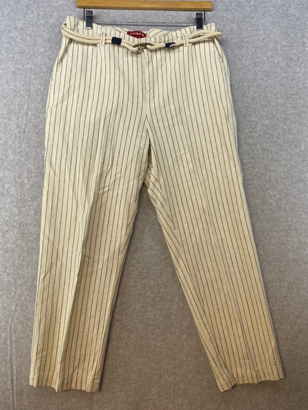 Chaps Size 8 Women's Linen Cotton Blend • Cream Navy Stripe • Rope Belt